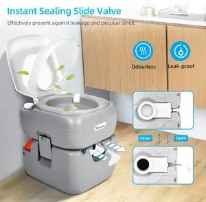 YITAMOTOR Portable Toilet 5.8 Gallon Camping Porta Potty RV Toilet with Handle Pump Level Indicator Odourless Leak-proof for Motorhome Travel Car Boat Indoors and Outdoors