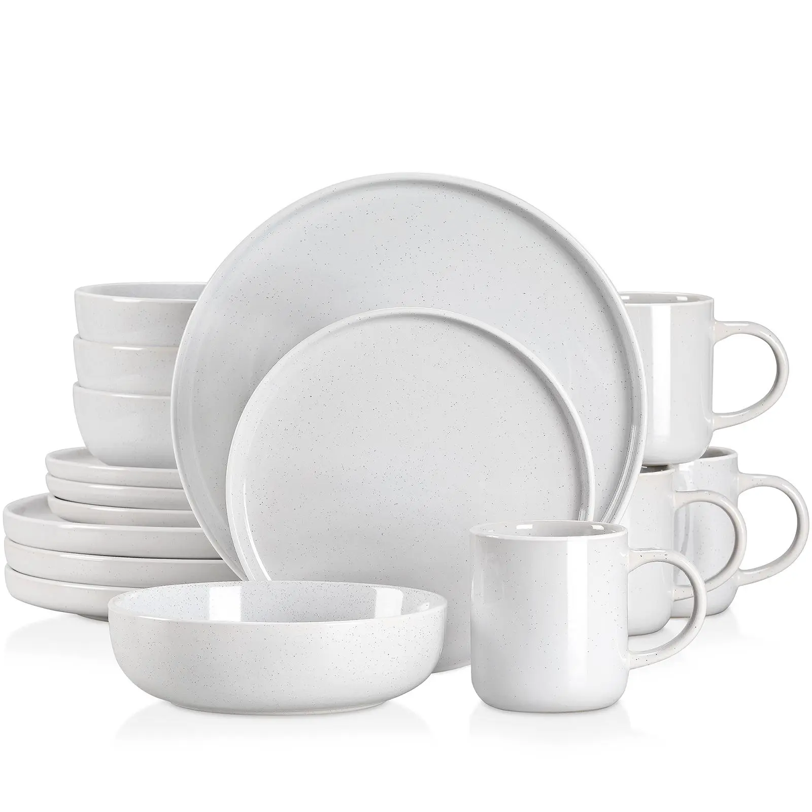 vancasso SESAM 16-Piece Stoneware Dinnerware Set, Modern Ceramic Plates, Bowls & Mugs Set for 4, Microwave & Dishwasher Safe