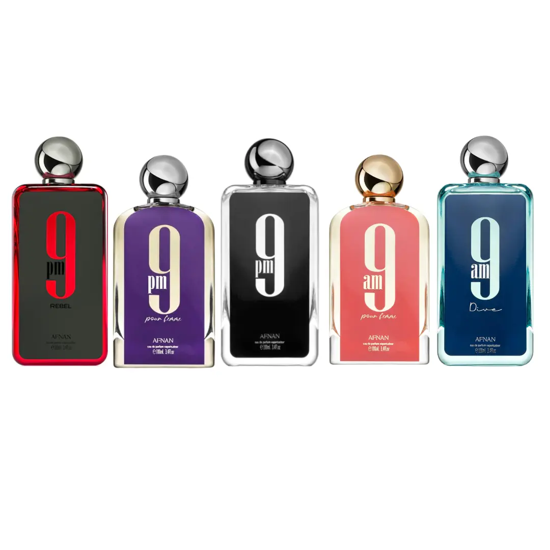 9PM Pour Femme + 9PM REBEL + 9AM Pour Femme + Afnan 9am Dive + 9 PM by Afnan perfumes | (Men) 3.4oz (100ml) - Fragrance Gift Bundle, Unisex Fragrances, Multi-Pack