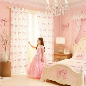 Pink Bow Curtains for Bedroom,Cute Ribbon Bowknot Blackout Curtains Romantic Bow Window Drapes Modern Art Aesthetic Window Treatments 2 Panel Set,