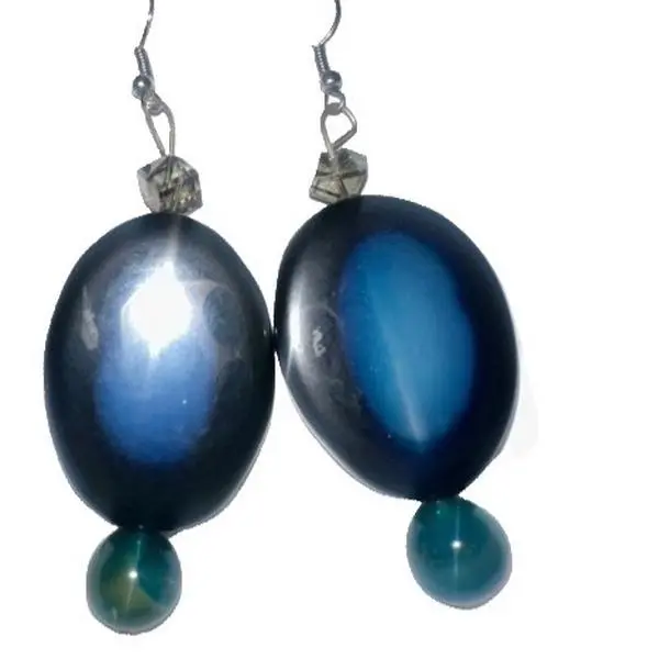 Large Blue Agate Stone Earrings