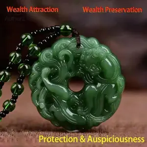 Green Jade Hand-Carved Pixiu Dragon Pendant Necklace Unisex Lucky Wealth Attraction Protection Auspicious Amulet 70cm Chain Elegant Jewelry for Christmas Birthday Gift