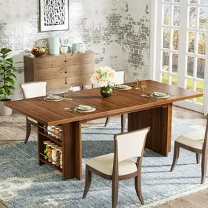 Spaco Farmhouse Dining Table for 6-8 ,63-Inch Industrial Wood Table with Storage Shelves, Rectangular Kitchen & Dining Room Table