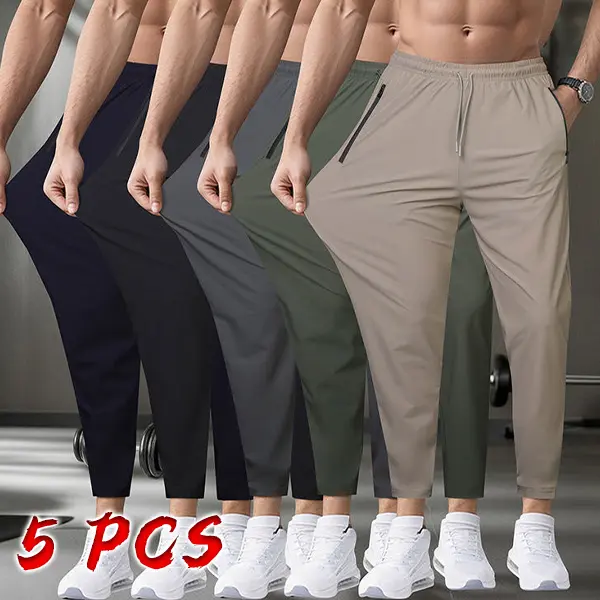 Men’s Summer 5-Pack Ice Silk Sports Pants – Moisture-wicking, smooth stretch fabric, perfect for outdoor activities and home relaxation