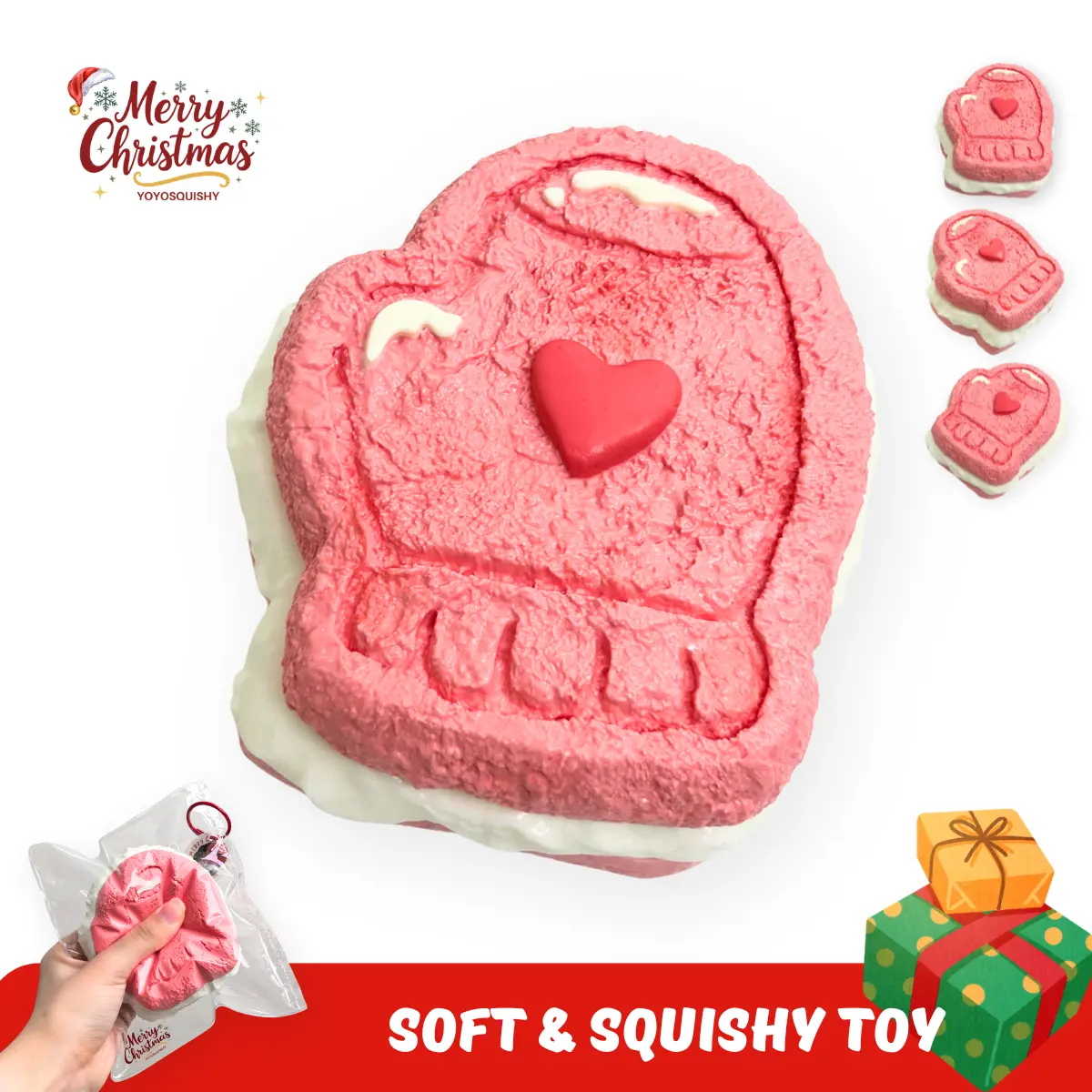 YOYOSQUISHY Christmas Pink Glove Cookies Taba Squishies Toy, Handmade Food-Grade Silicone Stress Ball with Muddy Texture, Anxiety Relief Product for Stress Relief, Anxiety Relief Products