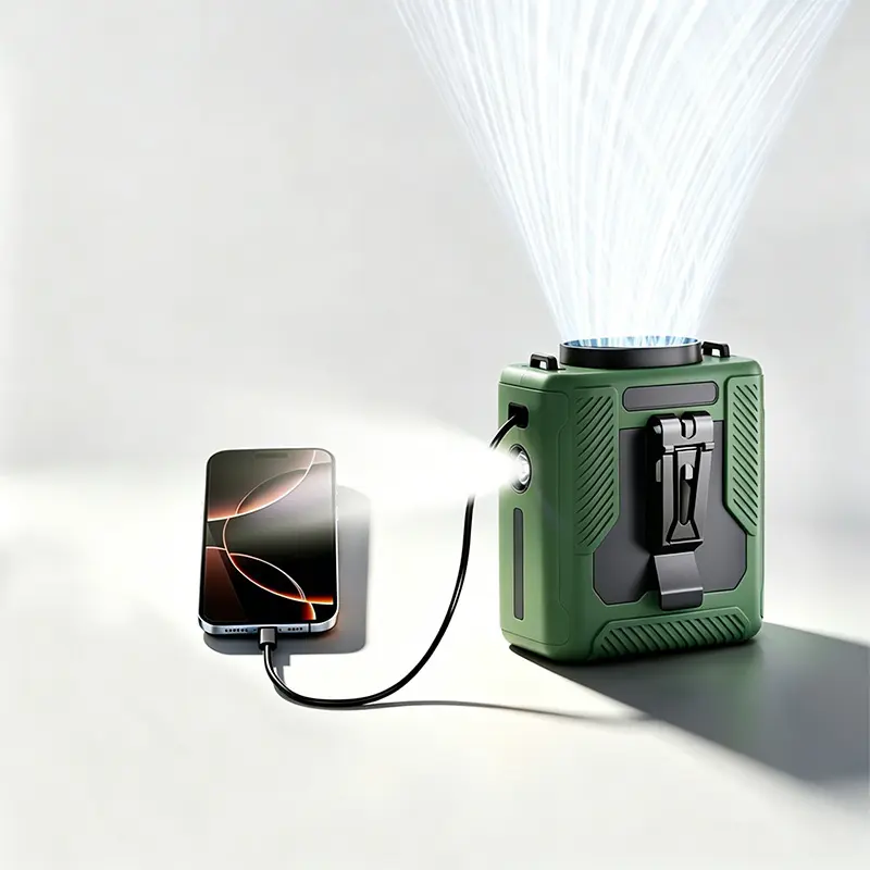 HOOYS Belt-Wear Cooling Fan - Portable Rechargeable Waist USB & Mobile Fan, 6000mAh Portable Charger, 5 Speeds 5300RPM Airflow, LED Light, for Outdoor Jobsite Stay Cool Needs