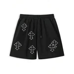 Men's Cross Print Drawstring Waist Shorts, Casual Regular Fit Pocket Straight Leg Shorts for Summer, Men's Bottoms for Daily Wear
