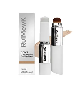 Color Changing Foundation Stick with Brush, 2-in-1 Waterproof Long Lasting, Medium to Full Coverage Dewy Finish Makeup, For Mature Skin & All Skin Tones