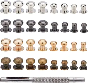 64 Sets 4 Colors Button Studs, 7 8 9 10mm Metal Studs Rivets Screwback Spots Metal  Rivet Studs for DIY Leather Craft Belt Purse Handbag, Antique Bronze/Gunmetal//Golden