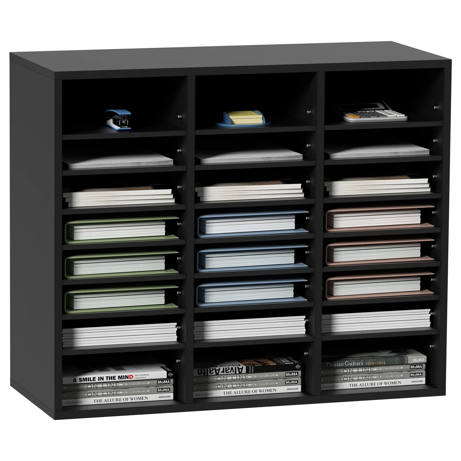 【Summerfinds】VEVOR Wood Literature Desk Organizer Tidy24-Compartment Files & Work OrganizerFile Sorter with Removable ShelvesMailbox SlotEPA CertifiedBlack for Office Home Use, Desk Organizer Tidy, Files Organizer