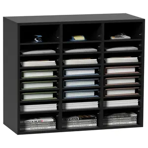 【fathersdaygift】VEVOR Wood Literature Desk Organizer Tidy24-Compartment Files & Work OrganizerFile Sorter with Removable ShelvesMailbox SlotEPA CertifiedBlack for Office Home Use