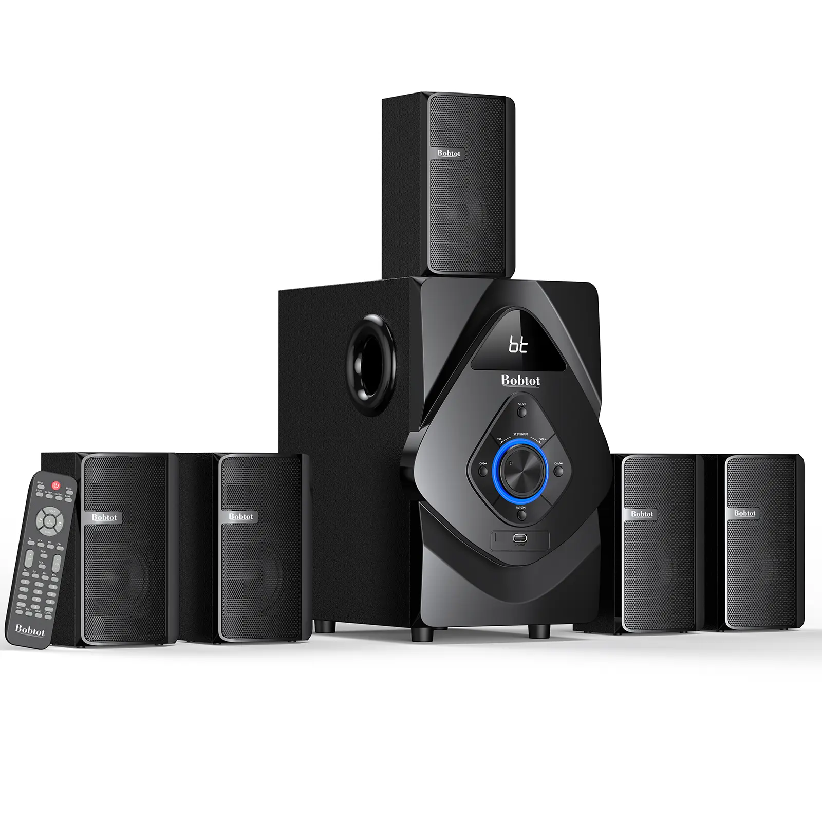 Bobtot W58 Multi-Channel Home Theater Surround Sound System - 5.1/2.1 Channel, 800W Power, Wireless Rear Satellite Speakers, 6.5in Hi-Fi Subwoofer, HDMI ARC Port, Optical In, Bluetooth Input, Hand Control, Audio Equipment, Hifi Subwoofer
