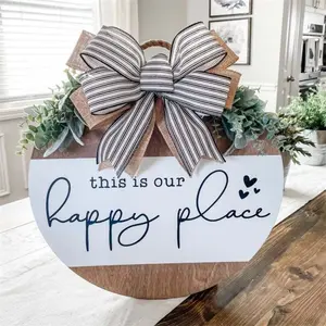 Welcome Wreath Round Wooden Sign, Funny Hanging Wooden Plaque Decoration, Rustic Wood Farmhouse Porch Decor for Home Front Door Decor, Novelty Decor, Rustic Farmhouse Design