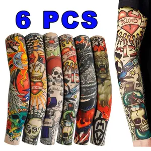 6/12pcs Cooling Arm Sleeves Outdoor Sports Cycling Sun Protection Tattoo Sleeves - Men and Women Outdoor Personalized Fake Temporary Tattoo Anti-UV Cycling Sports Arm Sleeves