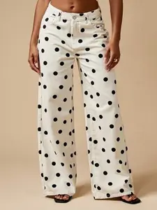 MISSGUIDED Polka Dot Wide Leg High Waisted Retro Style Jeans