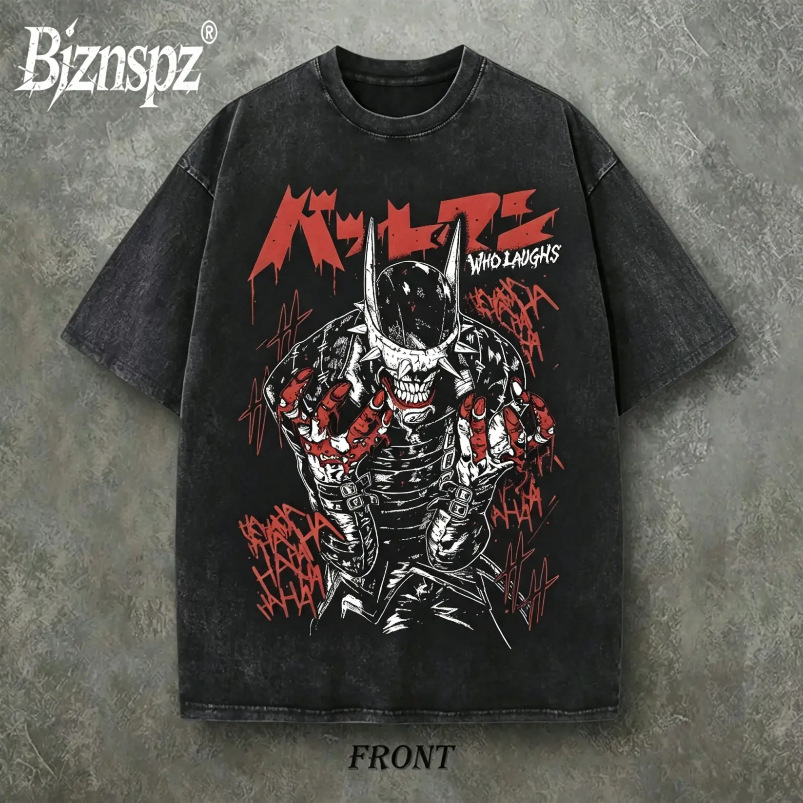 Men's The Batman Who Laughs Graphic T-Shirt - Short-Sleeve, Retro Round Neck, Vintage Acid Wash, Heavyweight, Oversized Casual Pullover Top, Dark Anime Streetwear Gift for Men, Shortsleeve