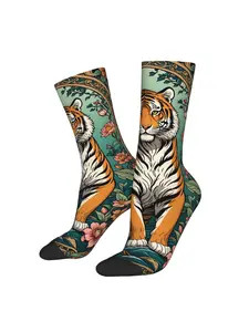 BIIHUDU & Jungle Plant Socks - Full-Body & Foliage Print Novelty Sock with Stripe Patterns ( Face, Tail, Markings) - Hand Wash/Dry - Themed Costume Accessory or Casual Wear Socks