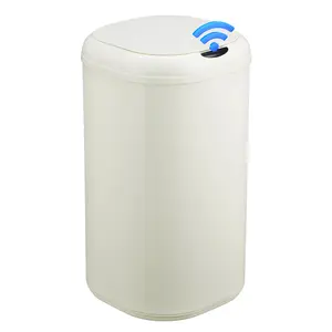 8 Gallonen (30 Liter) Motion Sensor Kitchen Trash Can, Touchless Automatic Rubbish Bin with Lid, Stainless Steel Cylindrical Garbage Can, Smart Waste Bin for Bathroom, Living Room, Home Office, Beige
