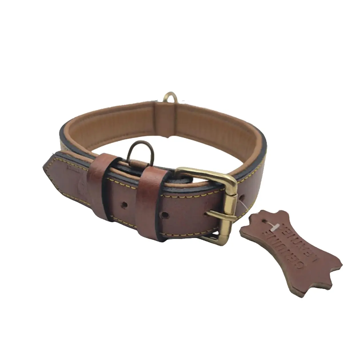 Padded Leather Dog Collar for Large Breeds - 24" Long, 1.5" Wide - BUDDY INSTINCT, Fits Neck Size 18" to 21", Real Genuine Leather, Brown