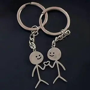 2Pcs Large Size Stainless Steel Interesting Match People Than Heart Couple KeyChain Personality Cute Funny Student Bag Pendant