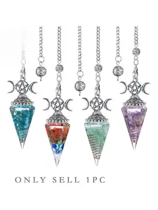 Natural Crystal Pendulum Pendant Vintage Triangular Hexagonal Diamond-Shaped Yoga Meditation Resin Adjustable Frequency Pendulum