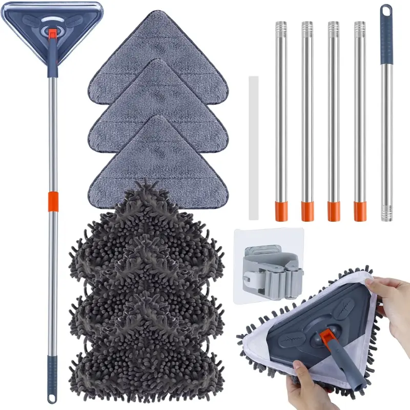 [Christmas deal] 85 Inch Wall Cleaner with Long | 360° Rotatable Wall Mop | Wall Washer Cleaner Tool, 6 Replacement Pads, 1 Squeegee Scraper Strips, 1 Mop Holder, Wall Cleaner with Long Handle