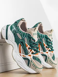 Men's Mesh Shoes All-Season Fashion Trendy Thick Sole Height Increasing Casual Shoes High-End Color Block Versatile Lightweight Breathable Sports Shoes Casual Sneakers