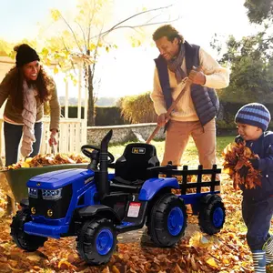 GARVEE 12V Remote Control Tractor with Trailer, LED Lights & Safety Belt | Dual Motor 35W | USB Music & Horn