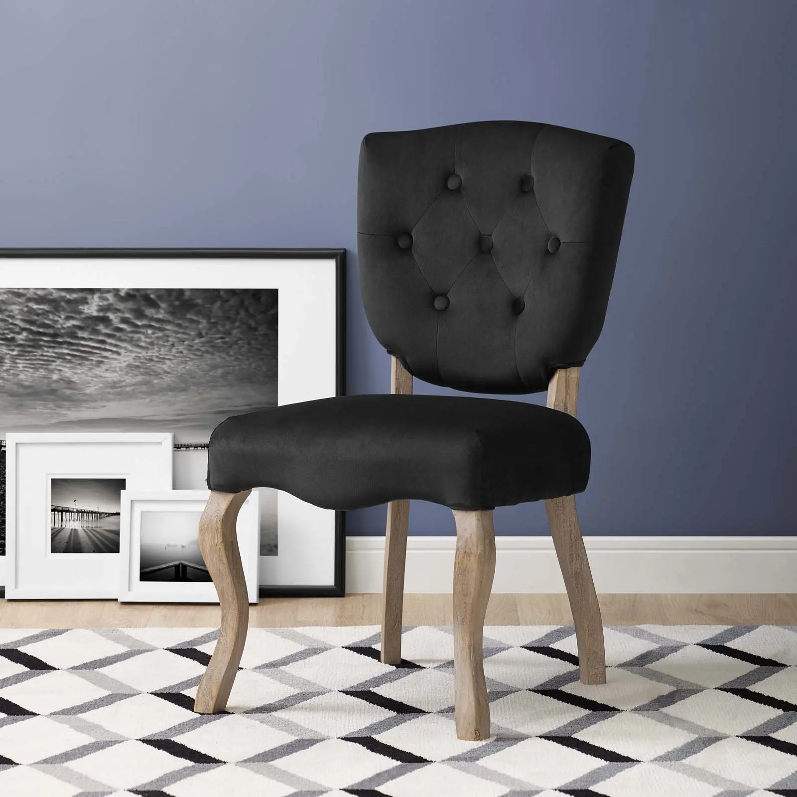 Modway Array Comfy Upholstered Tufted French Style Dining Side Chair - Vintage Black French Dining Chair with Performance Velvet, Comfy Dining Chairs
