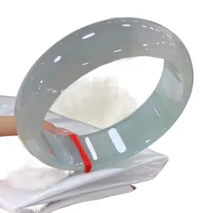 Myanmar pure natural jadeite bracelet, ice-type light green translucent jade bangle, high-end gift