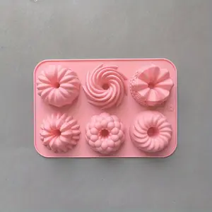 1PC 6 Cavity Silicone Savarin and Spiral Mold Multi Shape Cake Candy Chocolate Mould for DIY Baking Non Stick Easy Release for Homemade Desserts Ideal Kitchen Tool for Home Bakers and Party Treat Makers Silicone Candy Molds