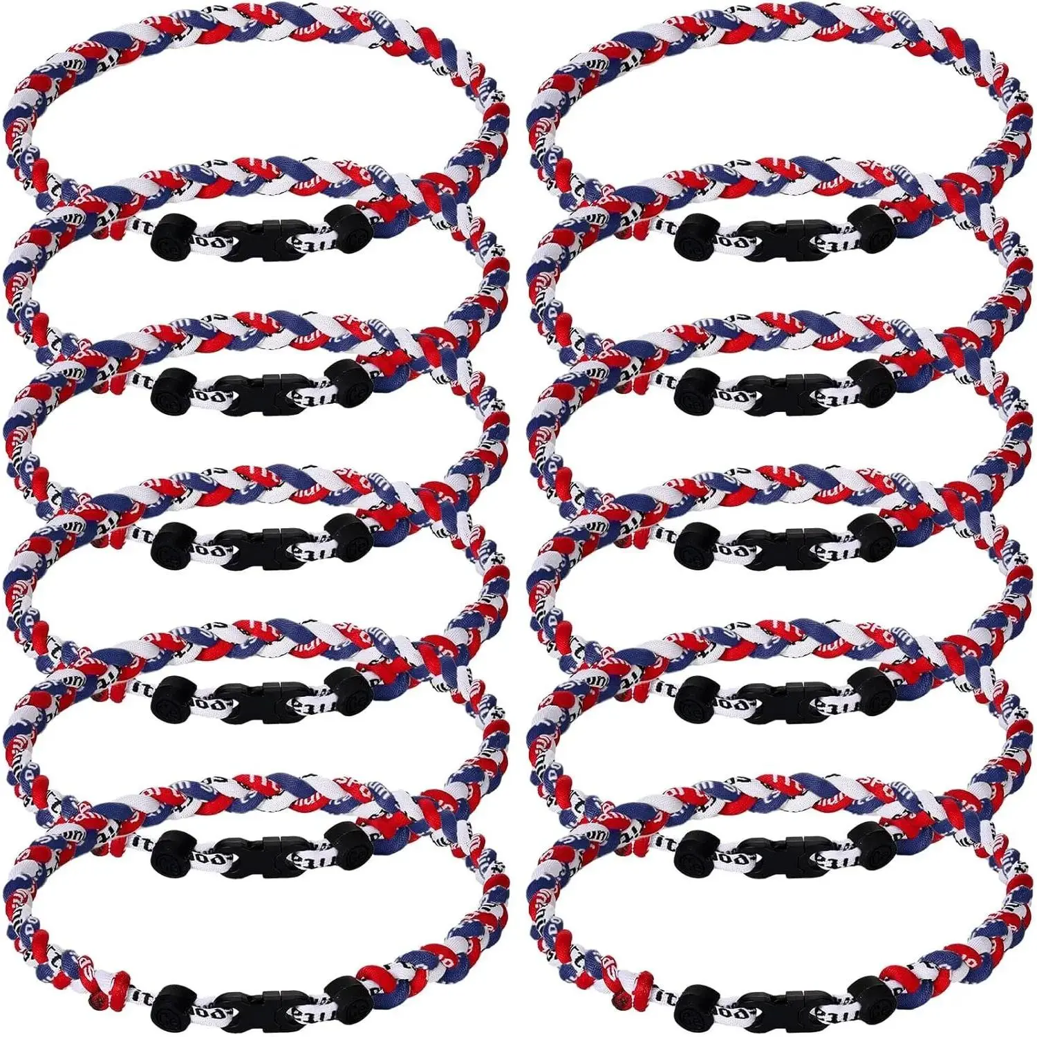 12 Pcs 18" Baseball Necklace Three Braided Rope Tornado Titanium Baseball Rope Necklace for Boys Men Sport