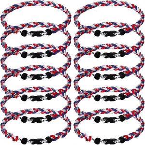 12 Pcs 18" Baseball Necklace Three Braided Rope Tornado Titanium Baseball Rope Necklace for Boys Men Sport