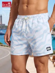 Men's Beach Shorts, Loose Fit Swim Trunks, Mesh Triangle Lining, Quick Dry, Blue Camo, Casual Style, Elastic Waist