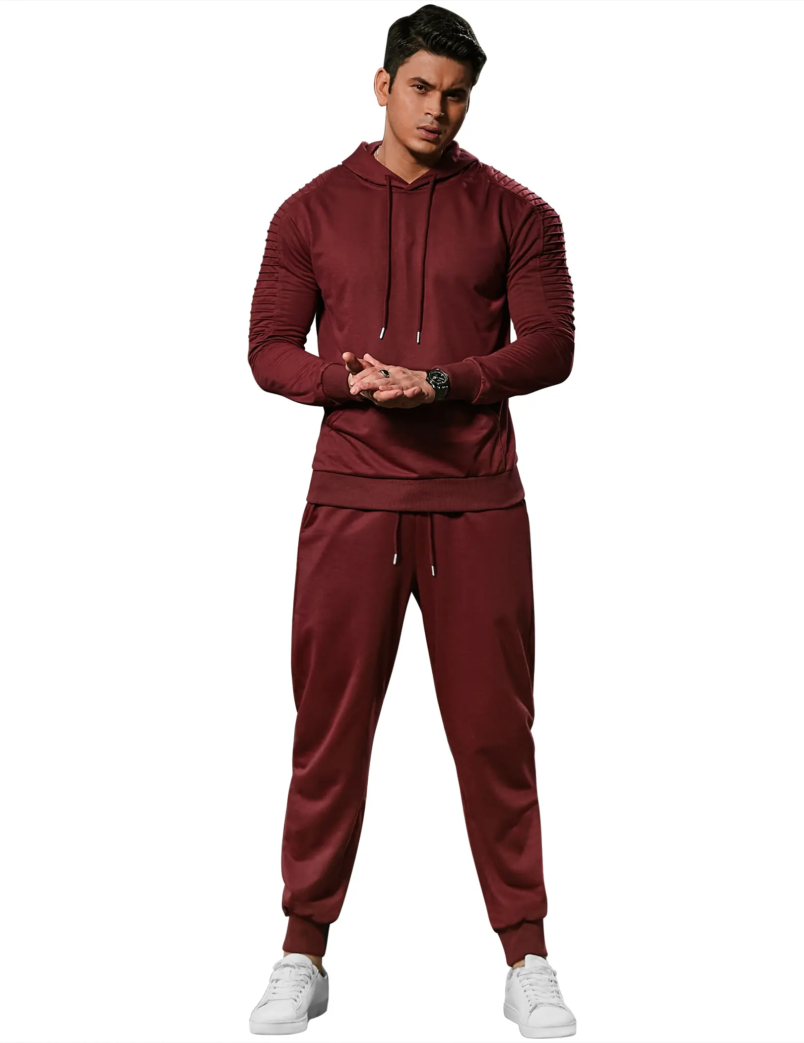 Coofandy Thin Men's Tracksuit 2 Piece Hoodie & Long Pants Set - Pleated Fabric, Kangaroo Pocket, Elastic Drawstring, Casual Jogging Athletic Suits