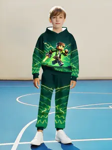 Boys' 2-Piece Hooded Sweatshirt & Sweatpants Set, Casual Fitted Design, Perfect for Daily Wear & Outdoor Activities