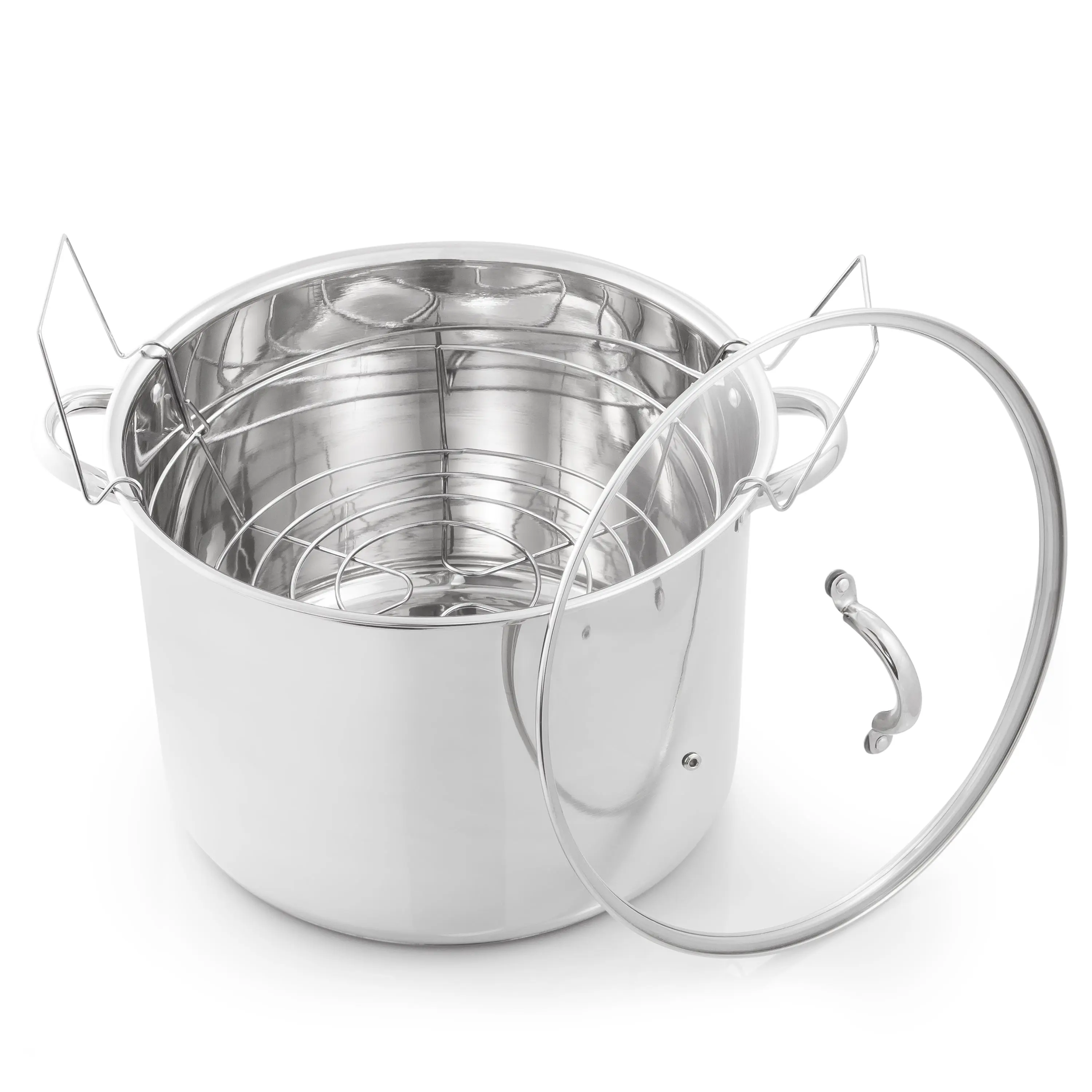 Stainless Steel Kitchen Canner Pot - 14.25 in, 21.5 qt Round Silver Water Bath Canner with Glass Lid for Pasta Dinner, Tailgating, Stews, Polished