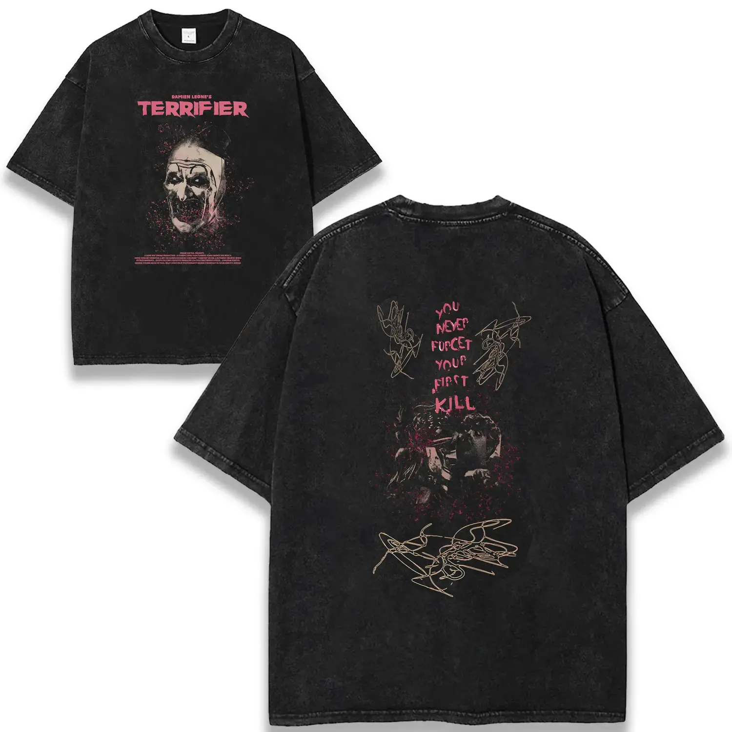 Men's Terrifier Art the Clown Crispies Casual Round Neck Oversize Short-Sleeve Cotton Tee, Double-Printed Horror Movie Graphic Shirt, Vintage Halloween Outfit Top