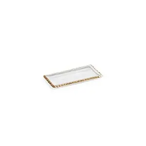 Textured Rectangular Tray w/ Jagged Gold Rim -9"