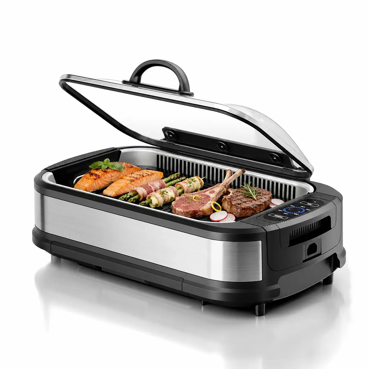 Kismile Smokeless Indoor Grill, 1500W Electric Grill Indoor with Tempered Glass Lid, Non-Stick Korean BBQ Grill with 6-Level Temp Control, Dual-Turbo Smoke Extractor, Drip Tray & Dishwasher-Safe Parts,home essentials