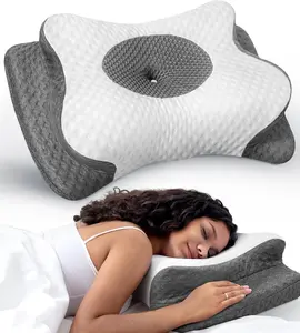 No More Aches Neck Pillow for Pain Relief, Adjustable Cervical Pillow for Neck Support with Armrest,Odorless Ergonomic Contour Memory Foam Pillows,Orthopedic Bed Pillow for Side Back Stomach LightGrey