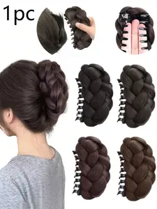1pc Realistic Appearance Natural Hairpiece, Braided Texture Hair Claw, High Crown Design Bun Holder, Seamless Integration, Easy-To-Use Hair Accessory