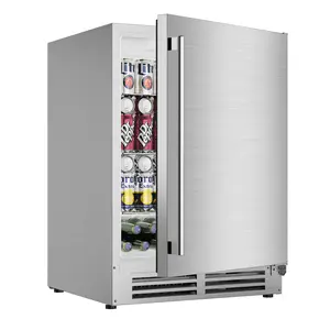 Coolake 24″ Outdoor Refrigerator for Patio 5.3 Cu ft 180 Cans Beverage Cooler Stainless Steel Under Counter Fridge with Digital Control & LED Lighting