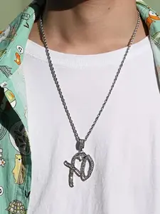 High-Waist Hip-Hop Xo Letter Pendant Necklace, Unisex Fashion Cubic Zirconia Exaggerated Gift Jewelry, Casual Alloy Chain for All Seasons