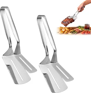 Stainless Steel Grill Clamp – Long Handle Anti-Scald BBQ Spatula Tong for Steak, Fish & Bread