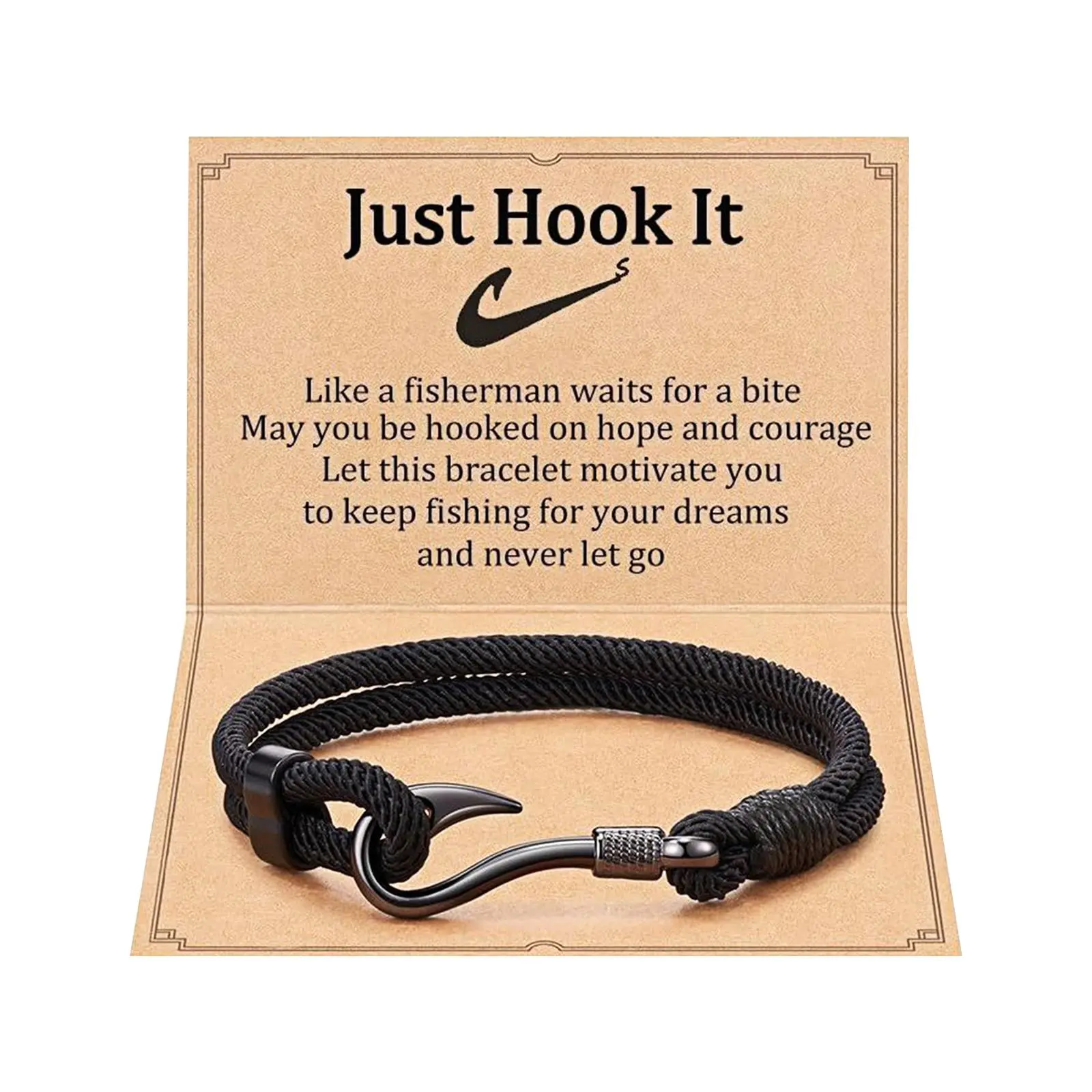 OIDEA Stainless Steel Fish Hook Bracelet for Men, Funny Fishing Gift with Message Card, Men's Accessories, Funky Unique Bracelet, Funky Unique Accessories
