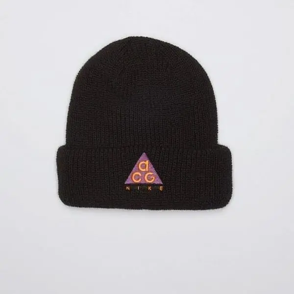 Nike ACG Unisex Fisherman Beanie, Cozy Stretch Fit with Iconic Triangle Logo - Black/Purple/Orange, Casual Hat, Cozy Beanie