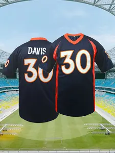 Men's Loose Fit Embroidered Short Sleeve Sportswear, Broncos #30 Football T-Shirt,Breathable and Comfortable Design,High Quality Football Jersey,Ideal for Outdoor Activities & Training, All-Season Wear