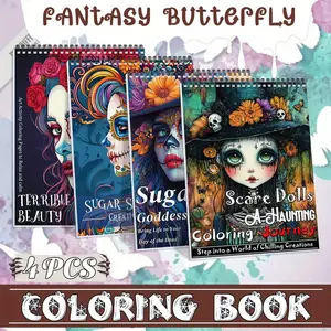 4pcs Adult Coloring Books - Exquisite, Unique Themes Featuring Terrible Women, Sugar Skull Women - A4 Spiral Bound - Thick Paper - Beginner-Friendly Therapeutic Artwork for Mindfulness & Relaxation - Ideal Gift for Leisure Activities