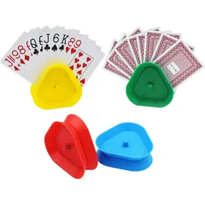Yuanhe Playing Card Game Holder - Triangle Shaped Hands-Free Poker Holder Tray, 4 Colors, Set of 4